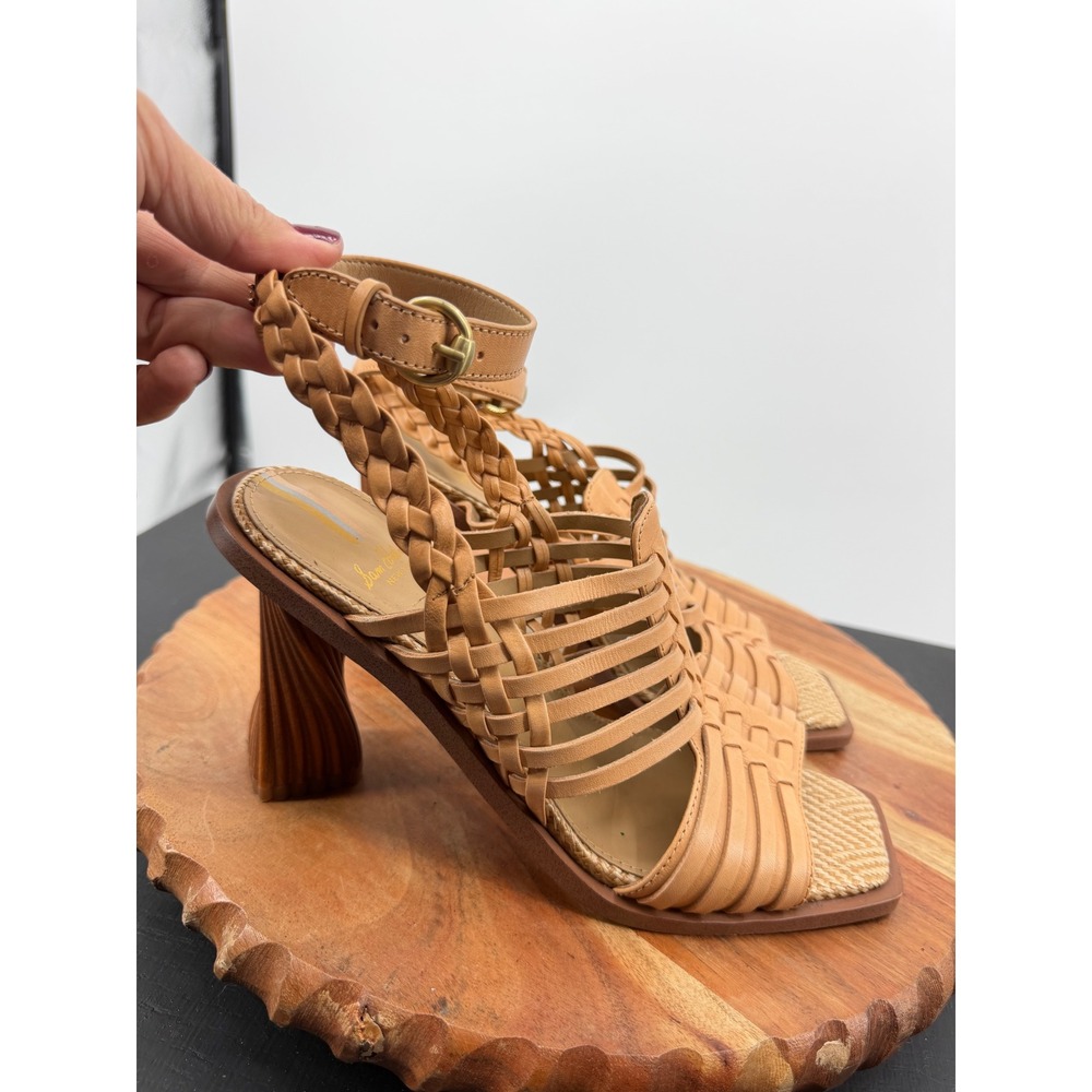 Sam‎ Edelman Holland Heeled Sandals Women 7.5 Tan Leather Woven Twisted Heel